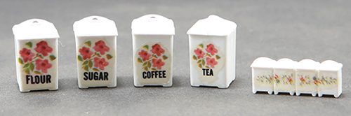 Dollhouse Miniature Canister Set, Pink Floral